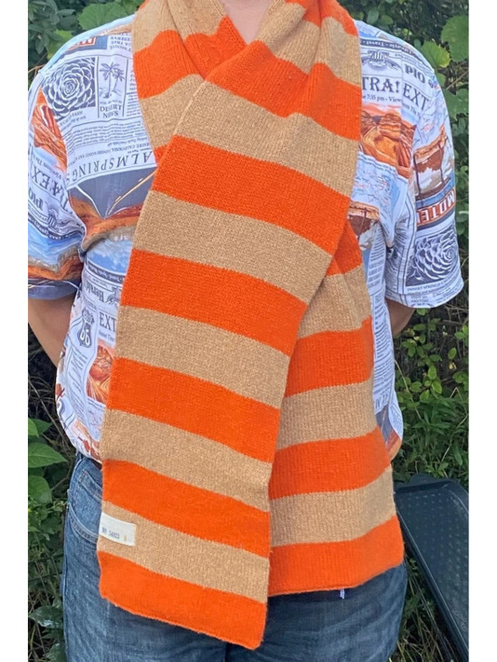 Vintage Y2K Gap Scarf Orange Oatmeal Striped Ribbed Knit Winter